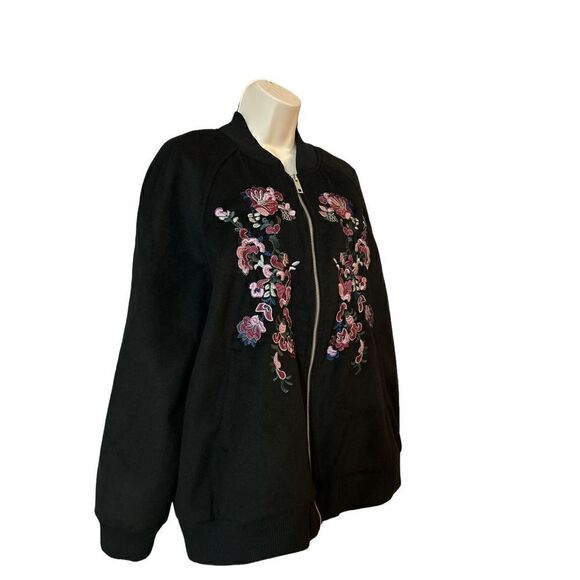 Roman's Women’s Black Floral Embroidered Bomber Zip-Up Jacket Size Medium 14/16 - Picture 2 of 10